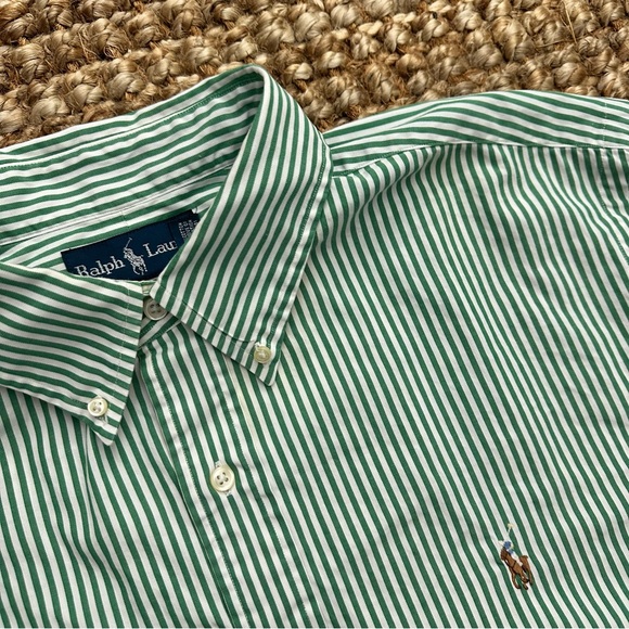 Polo Ralph Lauren Classic Dress Shirt (XL - 17.5 Neck 32/33 Arm) White Green - Picture 6 of 7